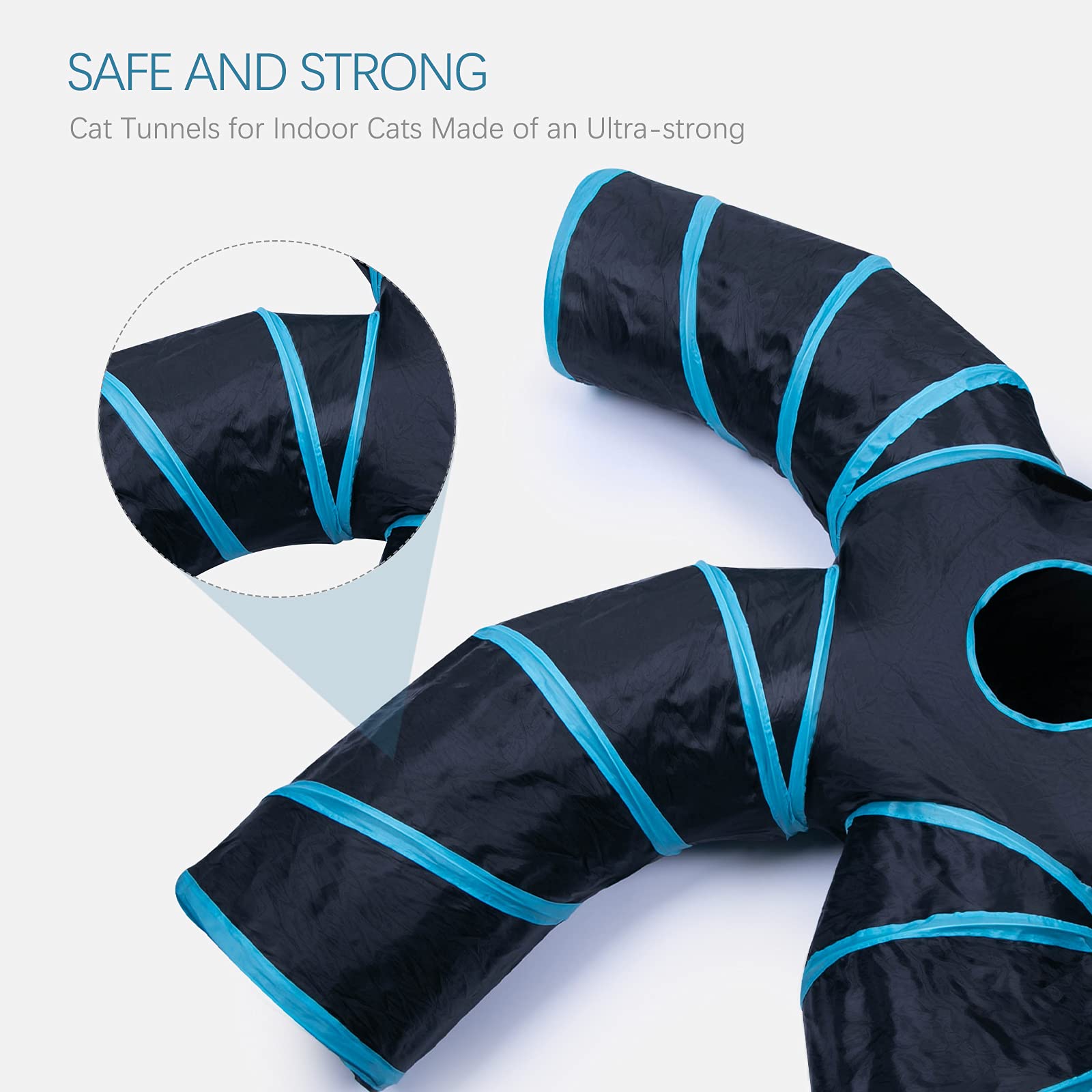 EGETOTA cat tunnel features play area in blue and black.