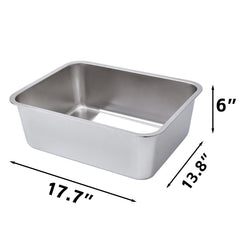 EGMEHOAD stainless steel litter box 6-inch high sides for improved containment.