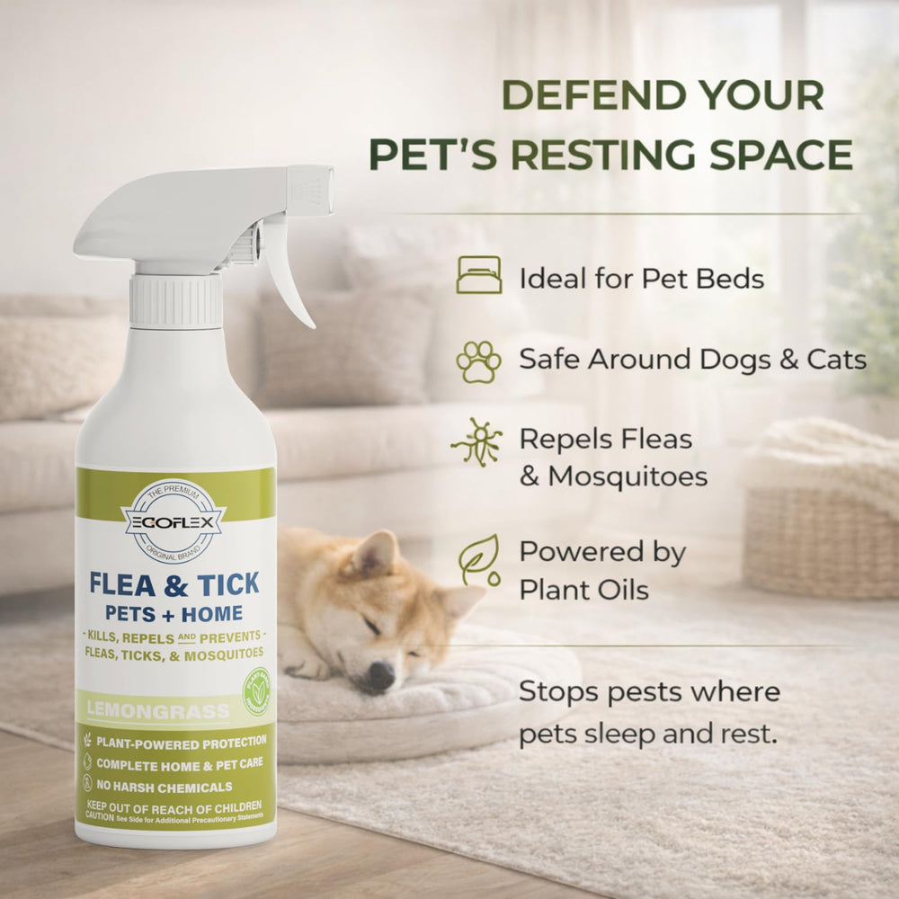 EGOFLEX Flea Spray on bedding and upholstery for reduction of fleas.