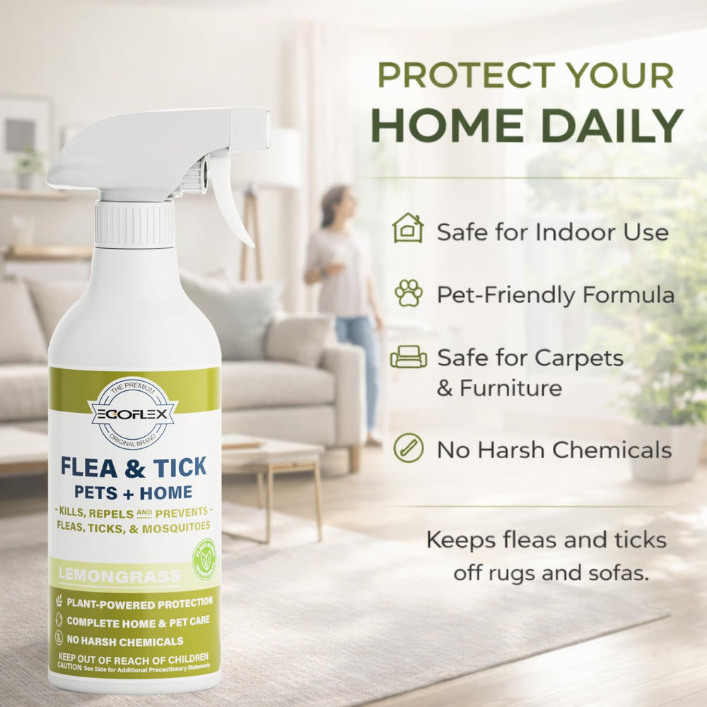 EGOFLEX Flea Spray on pet coat for flea prevention.