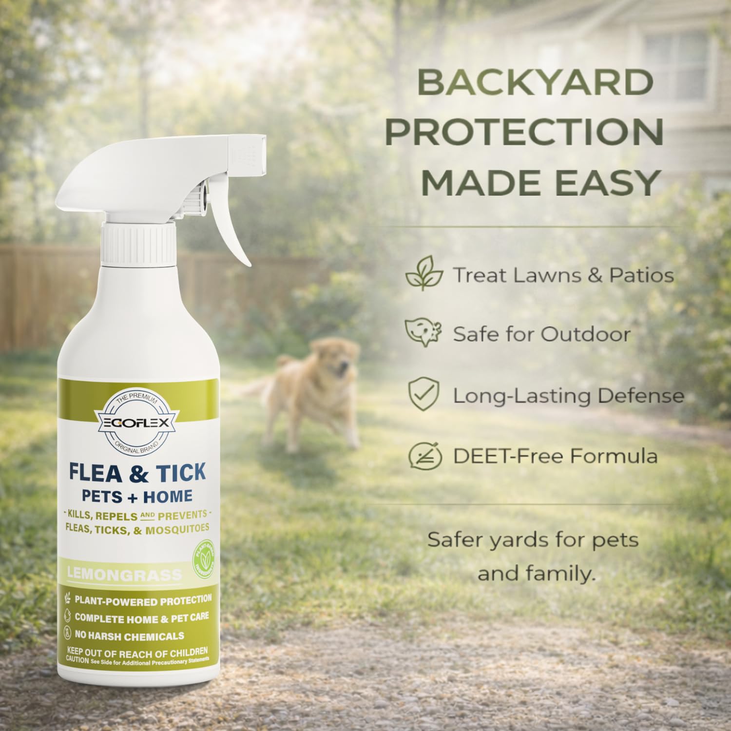 Family scene with EGOFLEX in use for ongoing flea control.