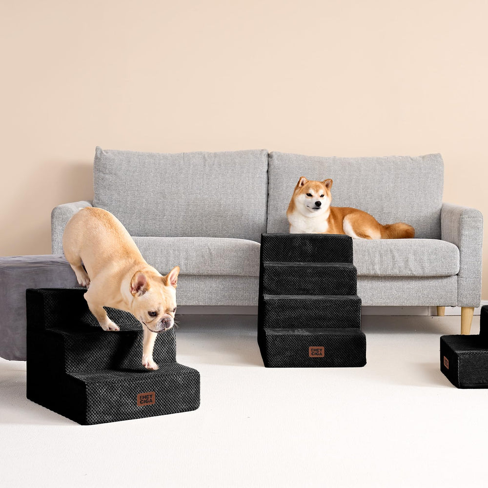 EHEYCIGA 3-step dog stairs with anti-slip base for stability.