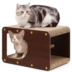EHEYCIGA cardboard cat scratcher house front view shows a durable scratching surface for indoor cats.