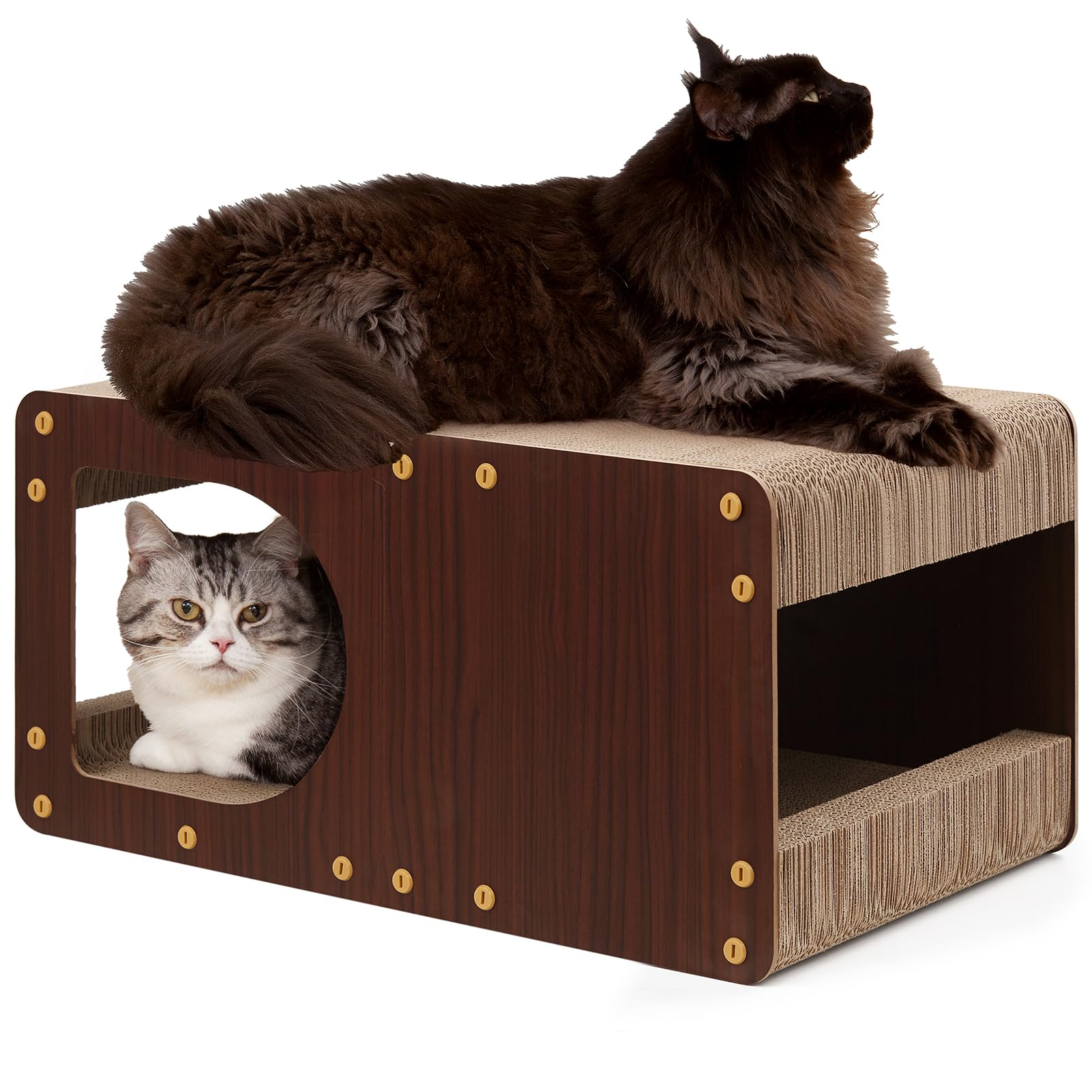 EHEYCIGA Cardboard Scratcher House 23-inch front view, spacious indoor scratch space.