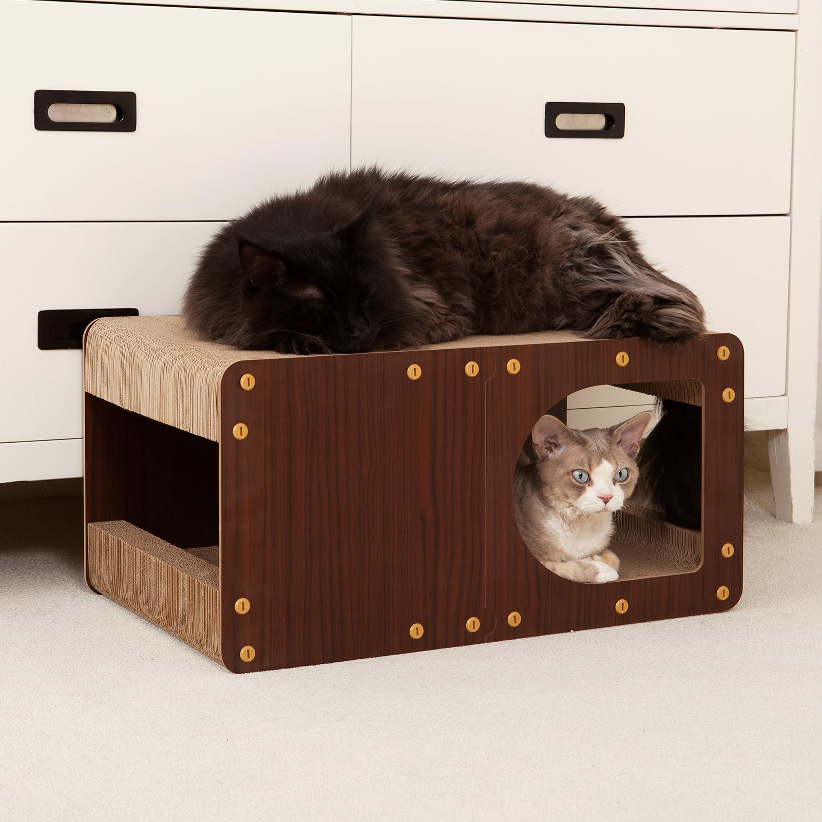 EHEYCIGA Cardboard Scratcher House dark brown color blends with decor.