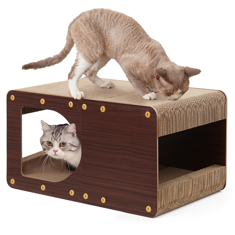 EHEYCIGA cardboard cat scratcher house front view shows durable scratch surface