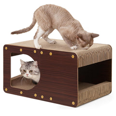 EHEYCIGA cardboard cat scratcher house front view shows durable scratch surface