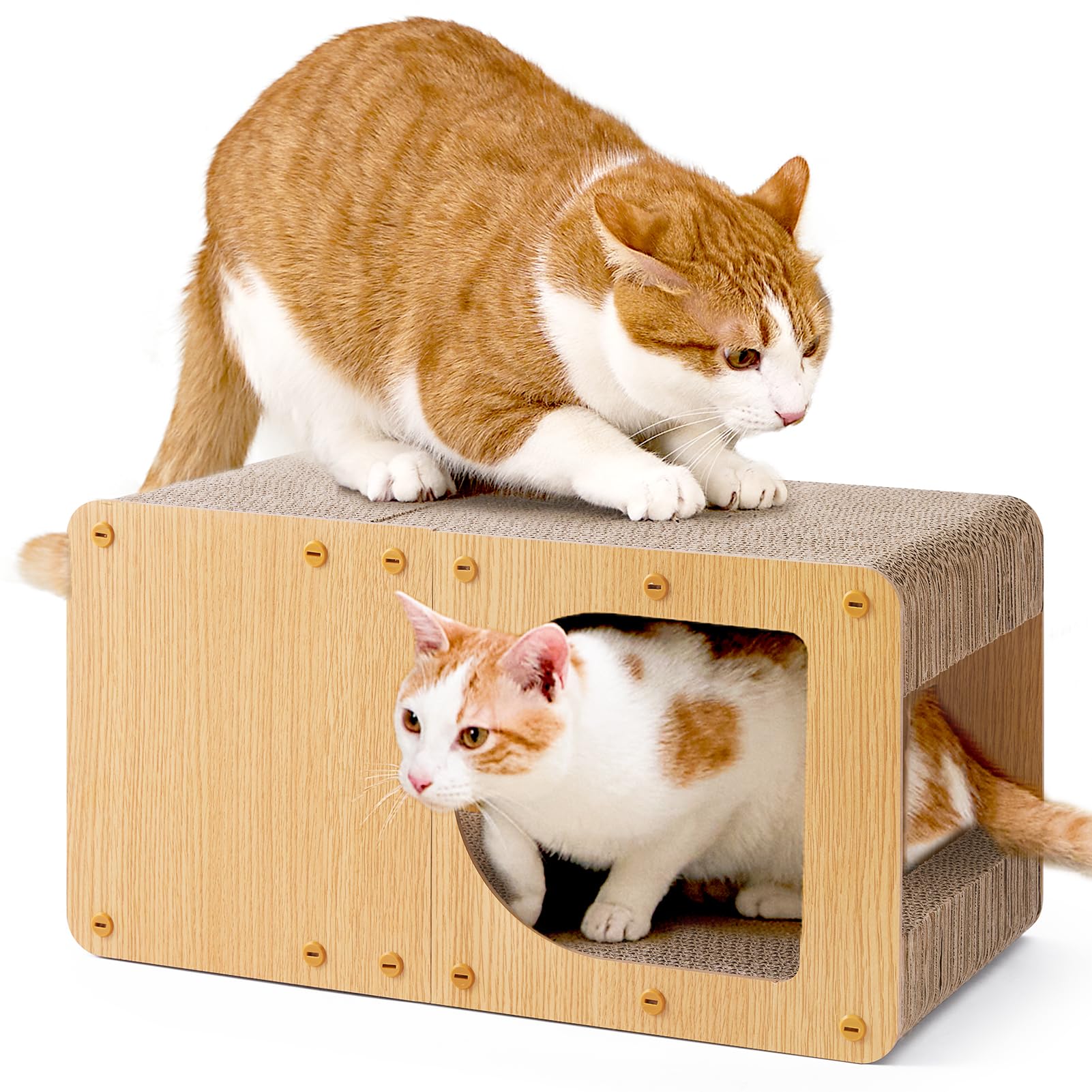 EHEYCIGA cardboard cat scratcher house front view shows durable scratching space.