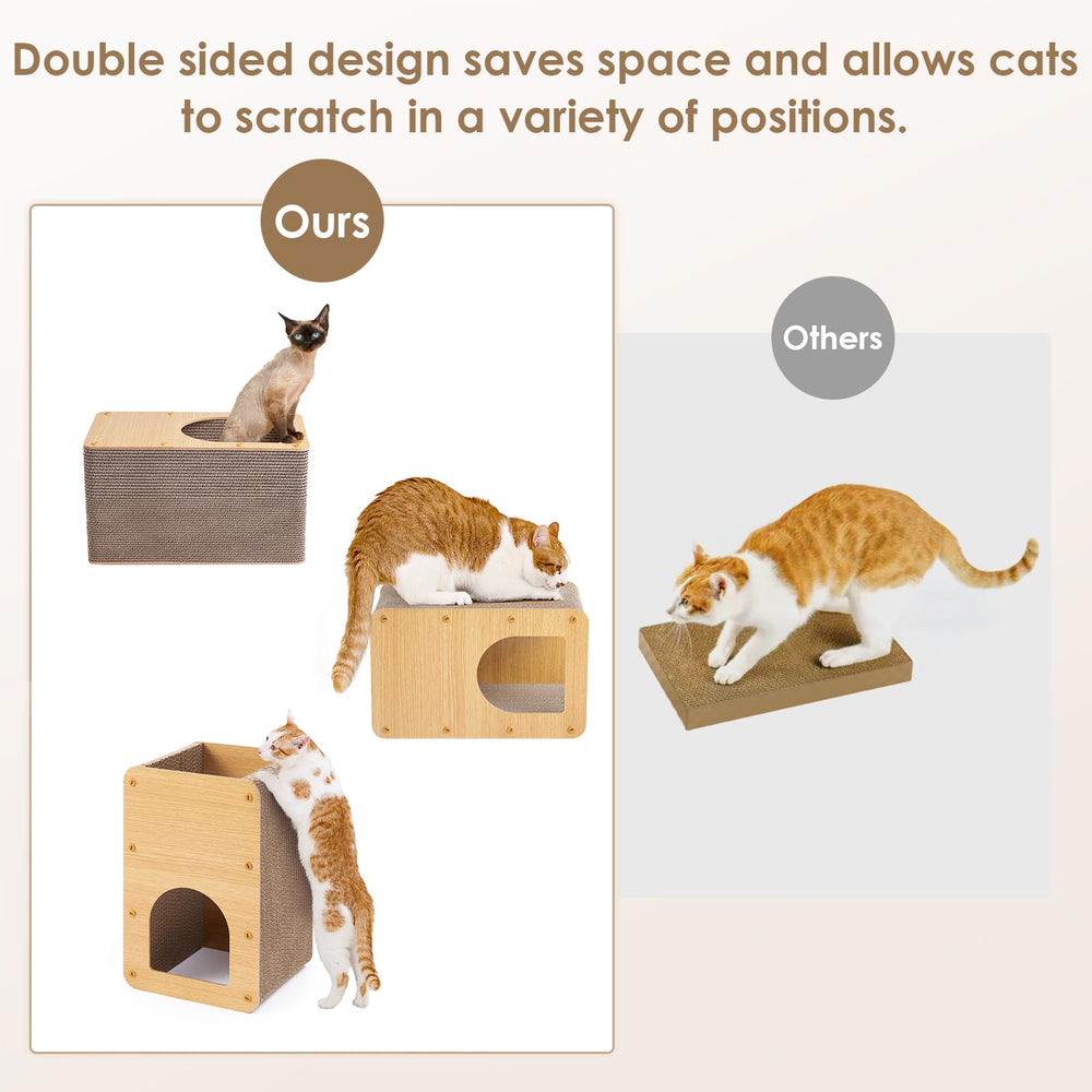 EHEYCIGA cardboard cat scratcher house open top detail reveals scratch-friendly surfaces on all sides.