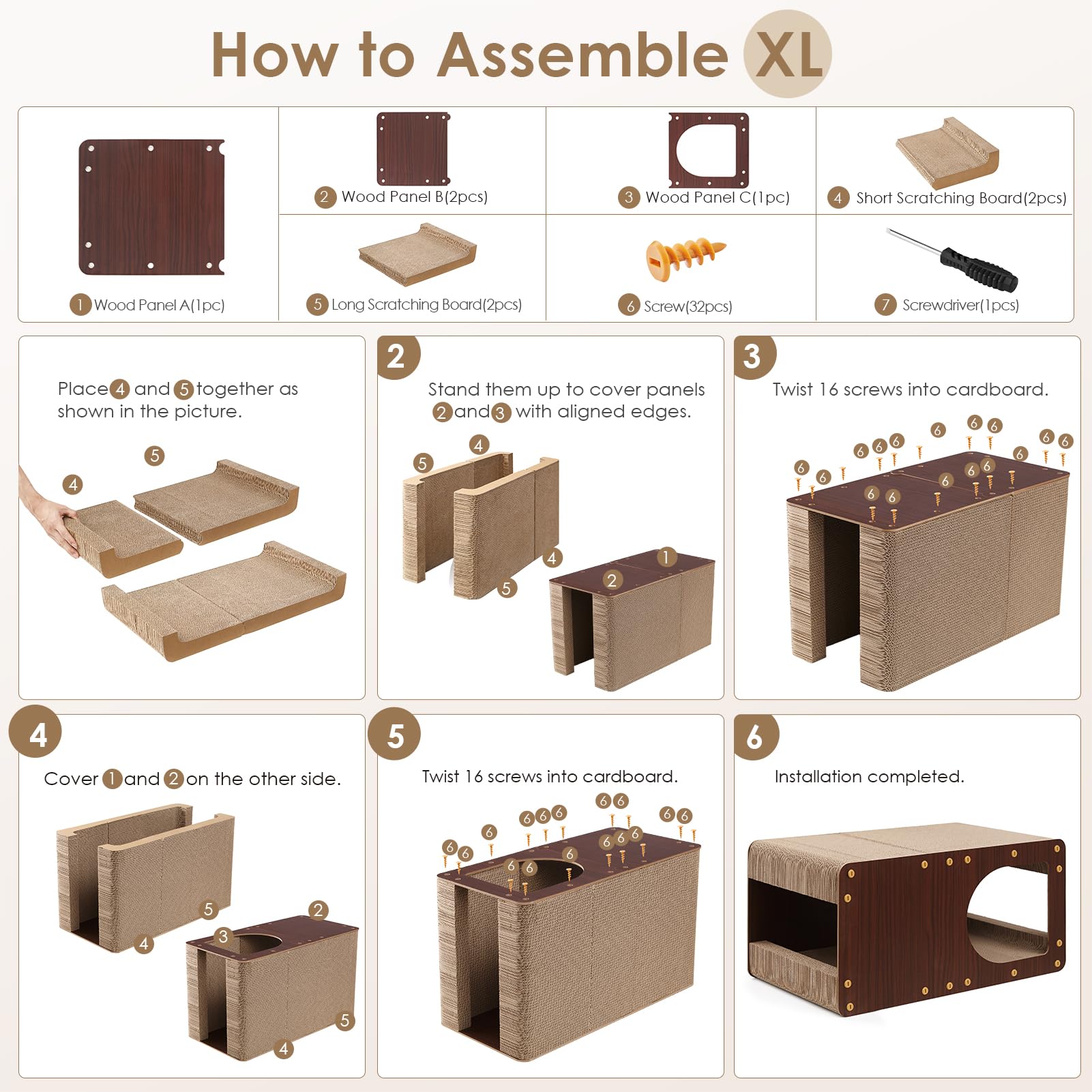 EHEYCIGA Cardboard Scratcher House step-by-step assembly video included.