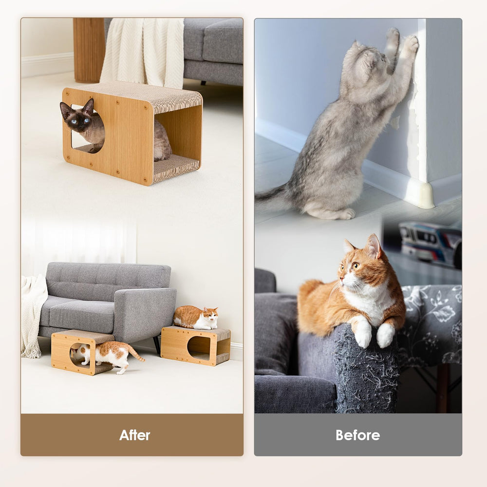 EHEYCIGA cardboard cat scratcher house top view emphasizes the 17-inch size for cats.