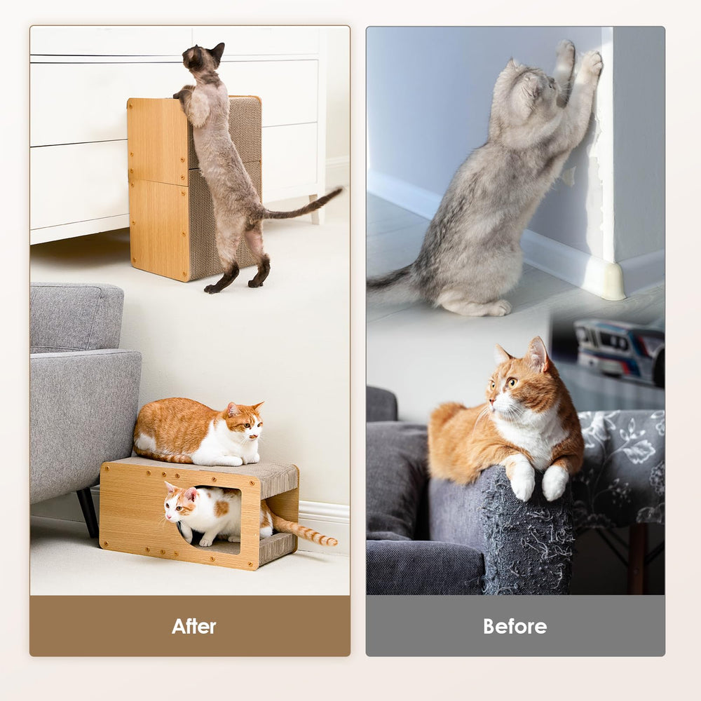 EHEYCIGA cardboard cat scratcher house top view inviting climbing and lounging.