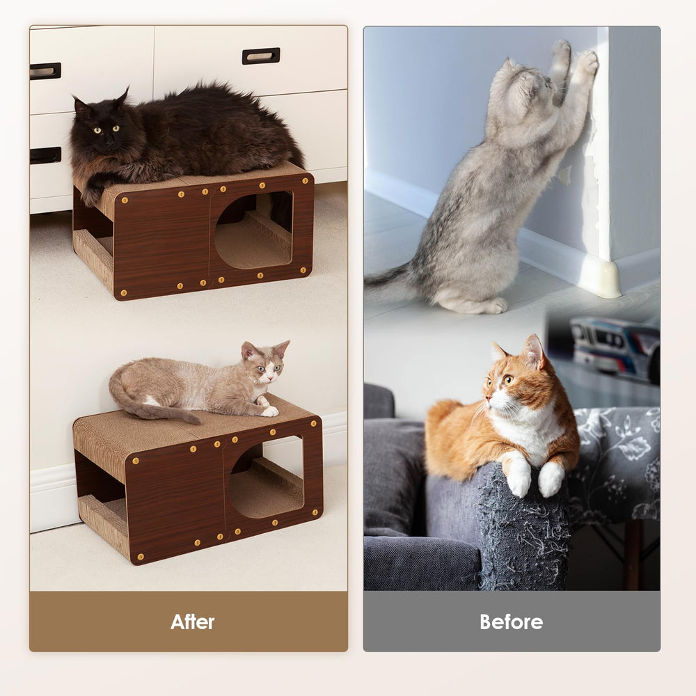 EHEYCIGA cardboard cat scratcher house top view reveals roomy interior