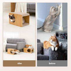 EHEYCIGA cardboard cat scratcher house top view emphasizes the 17-inch size for cats.