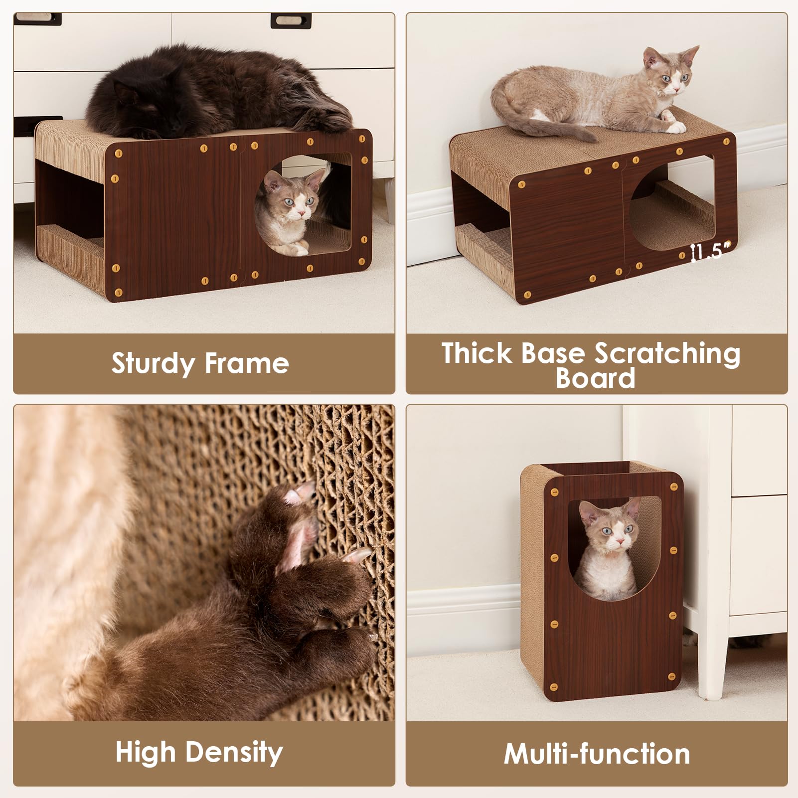 EHEYCIGA Cardboard Scratcher House wood-frame closeup, solid support.