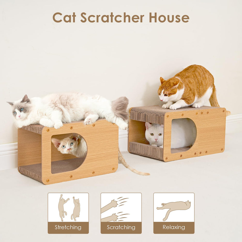 EHEYCIGA cardboard cat scratcher package includes instructions and accessories for quick assembly.