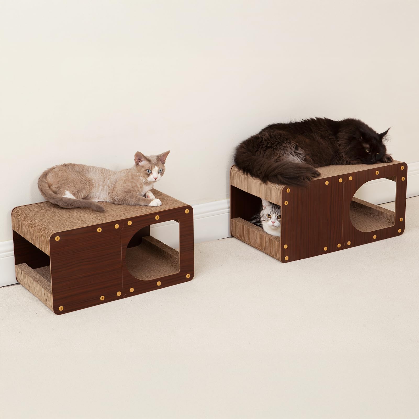 EHEYCIGA cardboard scratcher doubles as a resting spot and play area.
