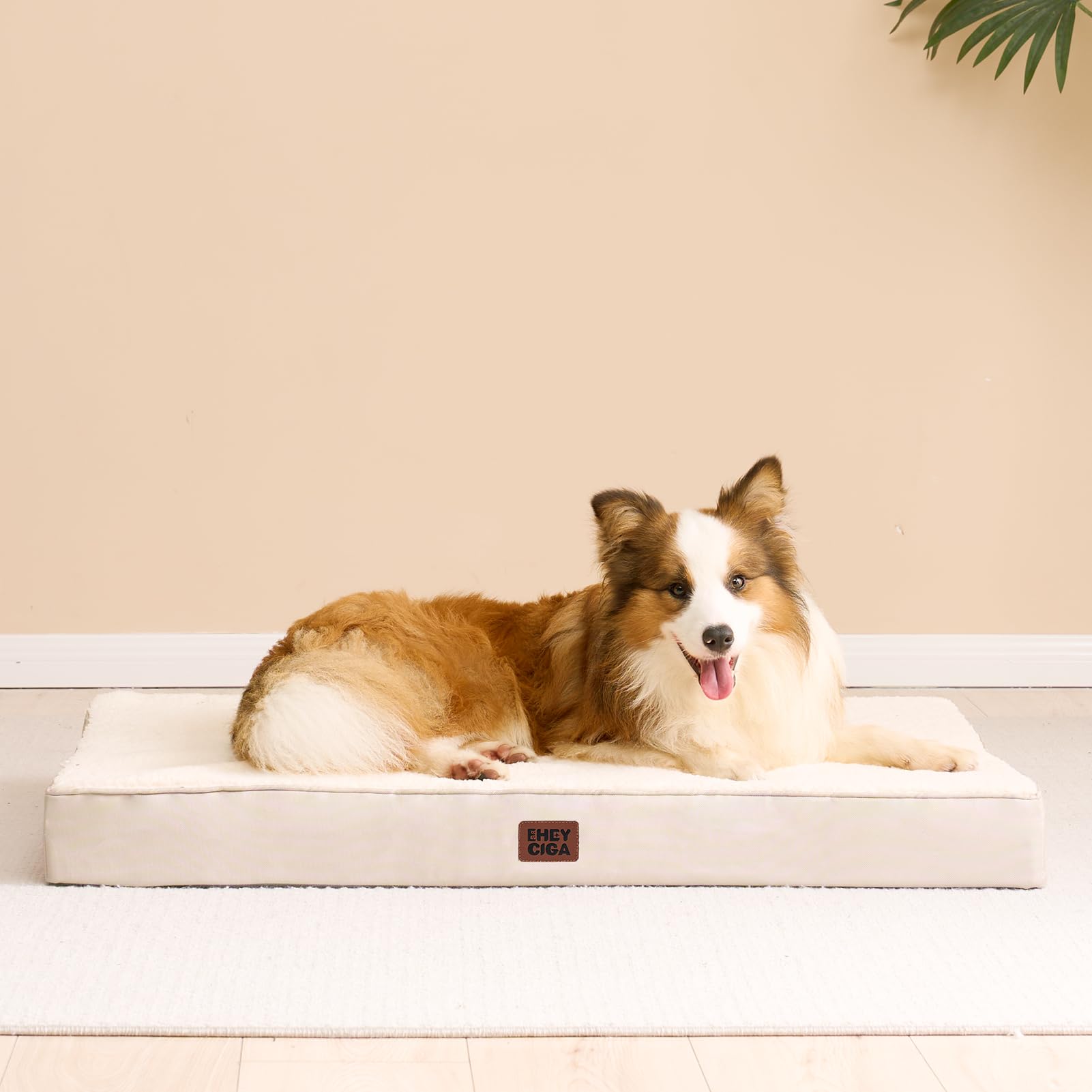 EHEYCIGA camel dog bed in a cozy living room scene