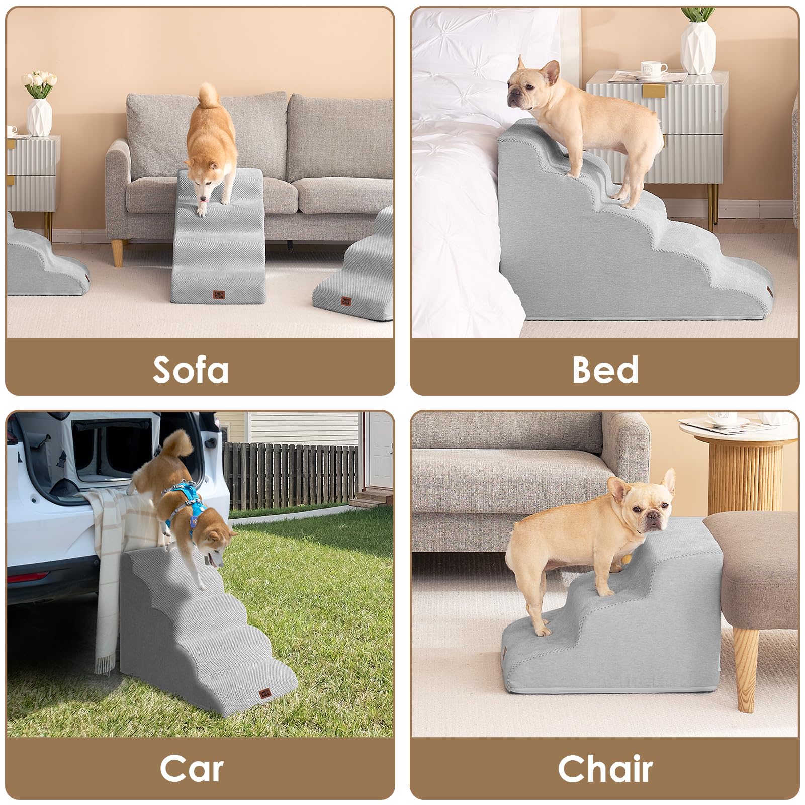 EHEYCIGA curved dog stairs 2-step option fits low-height furniture.