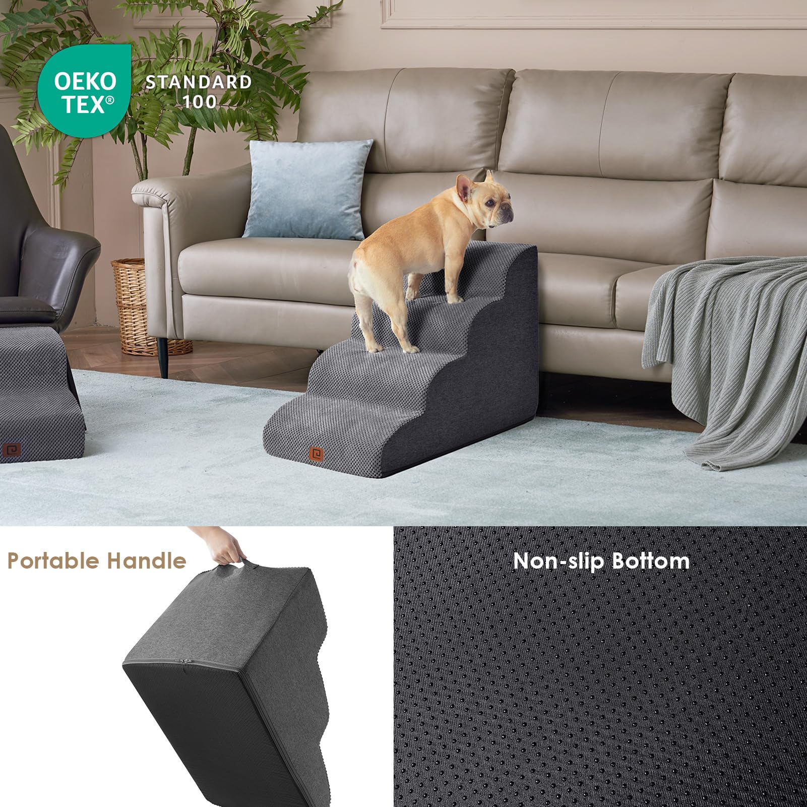 EHEYCIGA curved dog stairs 3-step option suits mid height beds