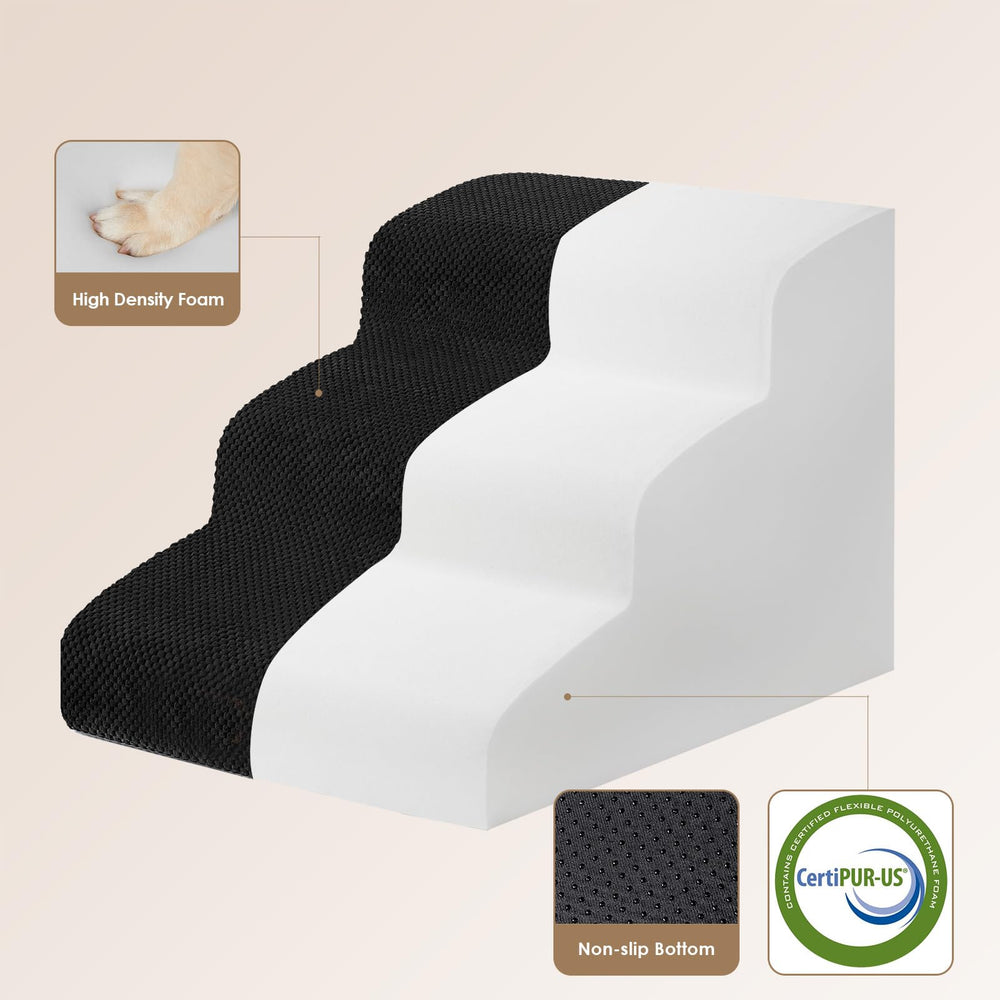 EHEYCIGA curved dog stairs 3-step side view shows balanced design for steady climbs