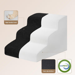 EHEYCIGA curved dog stairs 3-step side view shows balanced design for steady climbs