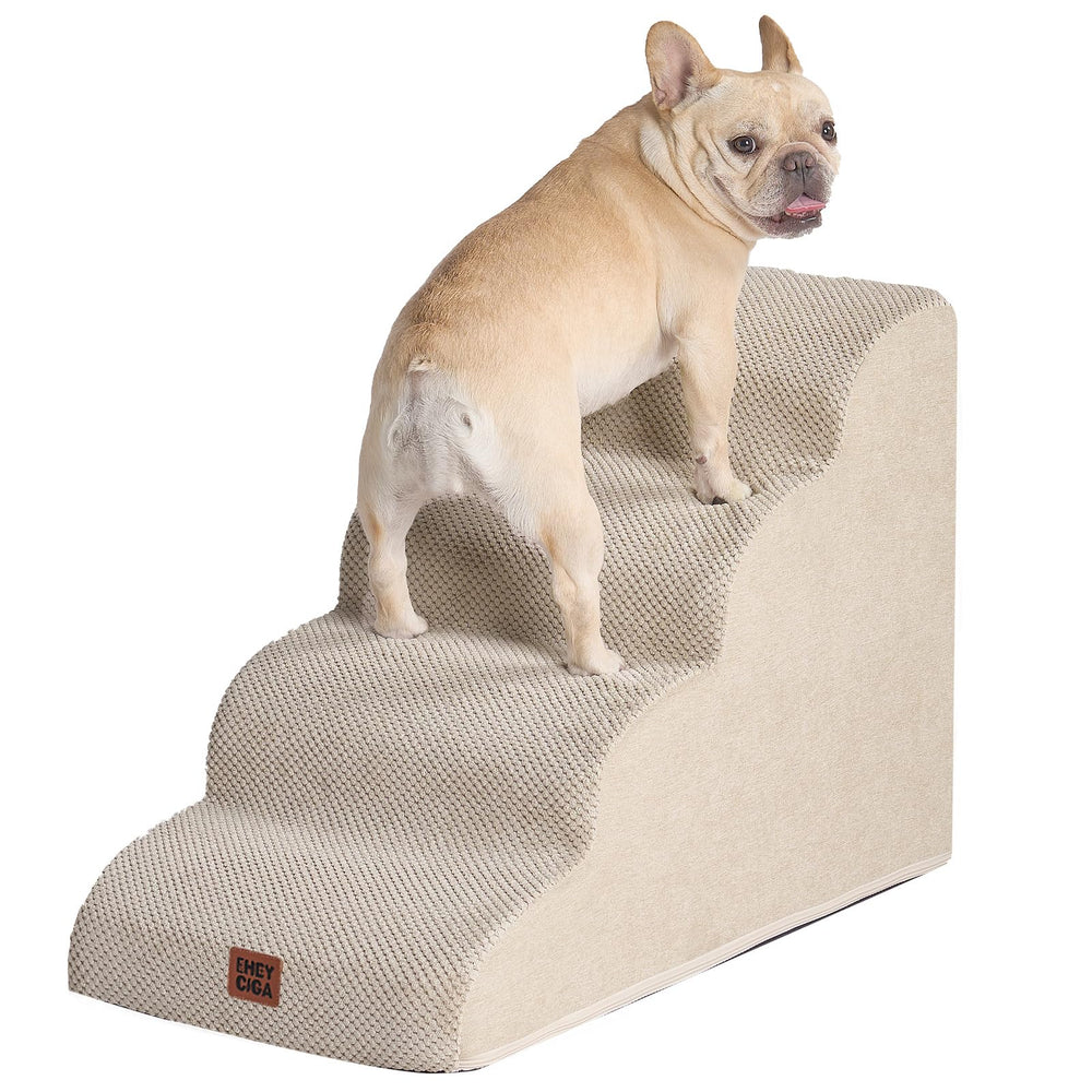 EHEYCIGA curved dog stairs in beige with 4 steps for stable indoor access.