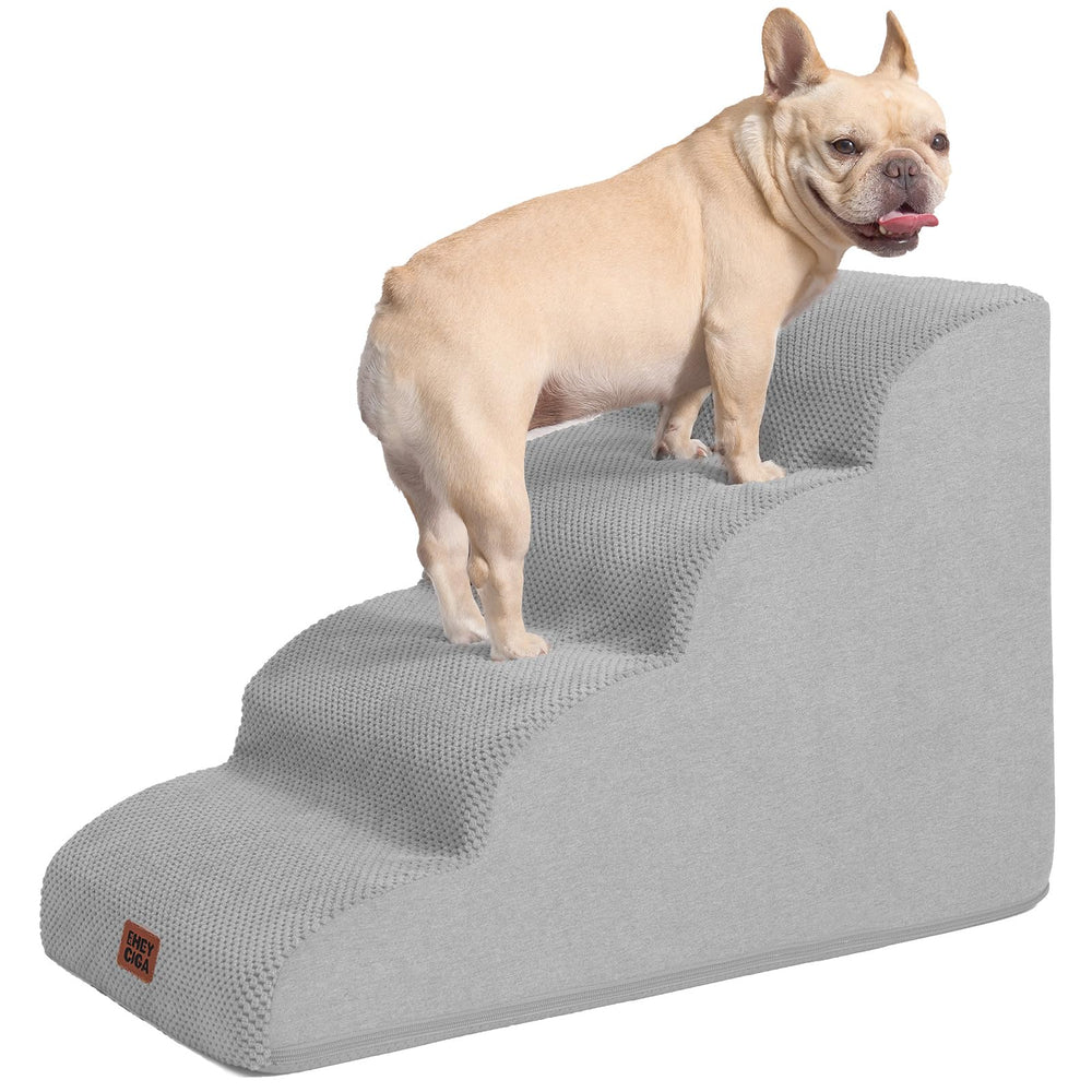 EHEYCIGA curved dog stairs 4-step detail supports higher beds.