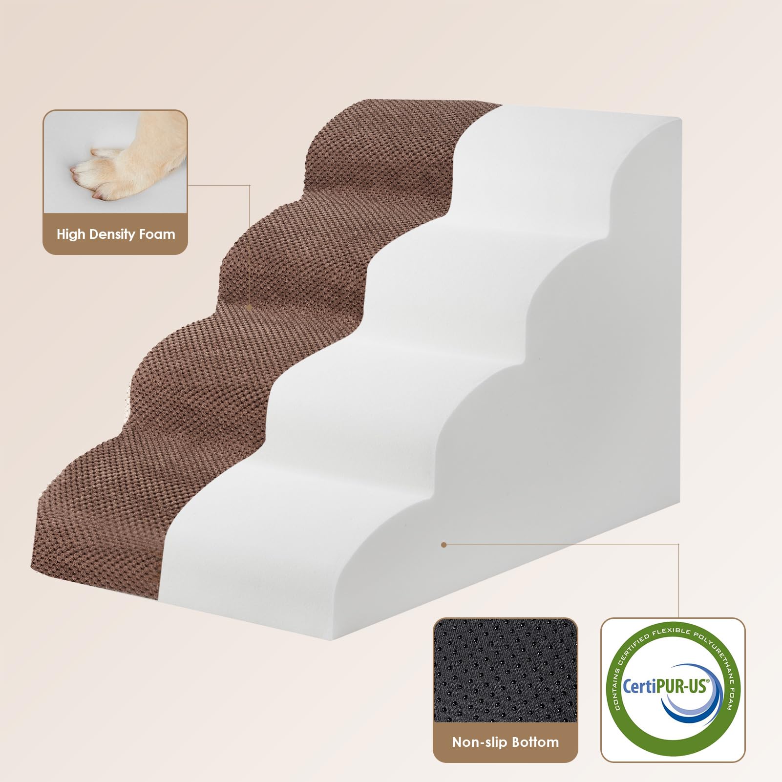 EHEYCIGA Curved Dog Stairs shown as 4-step setup for high furniture.