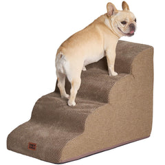 EHEYCIGA camel 4-step curved stairs helping small dogs reach high beds.