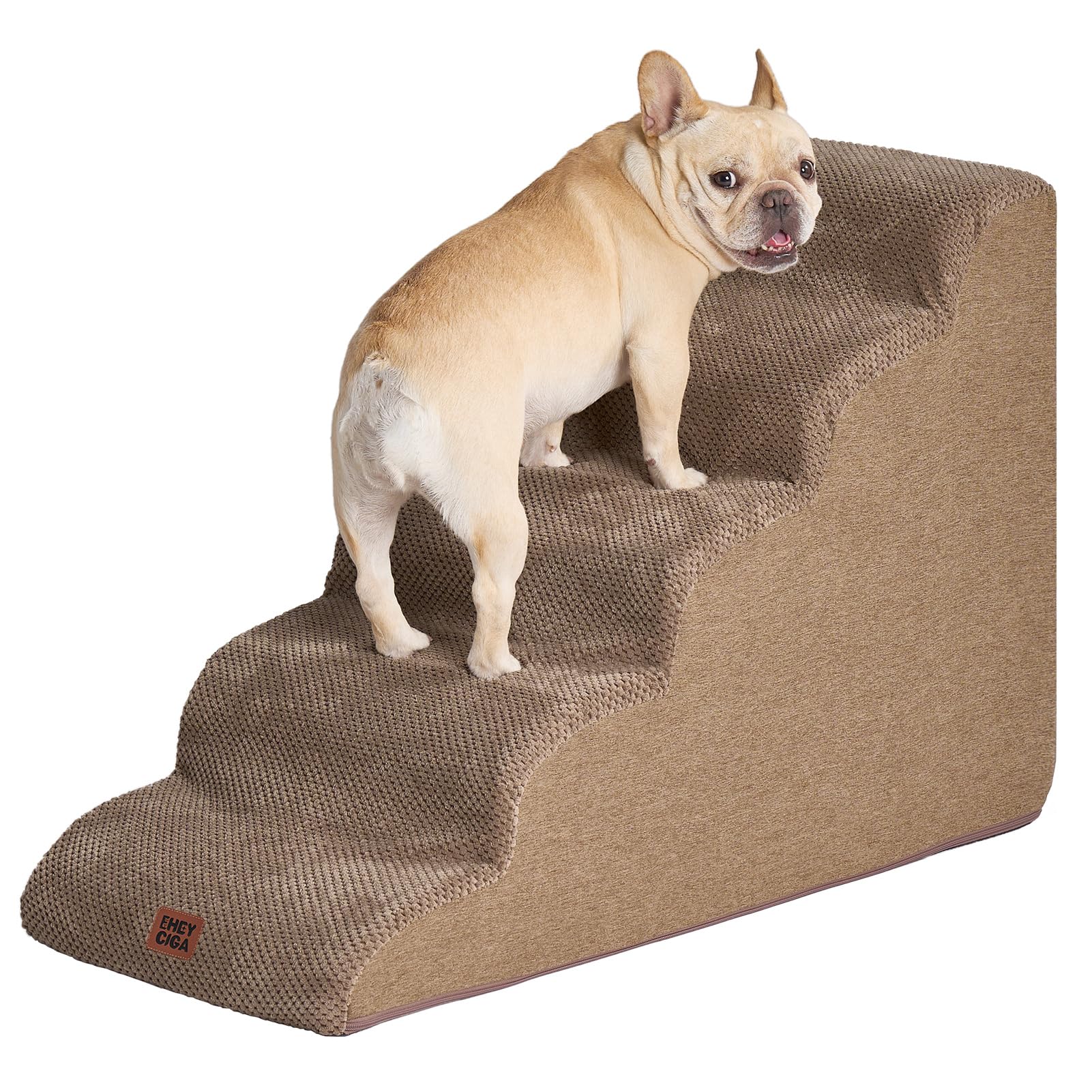 EHEYCIGA curved dog stairs with five steps for safe bed access for small dogs.
