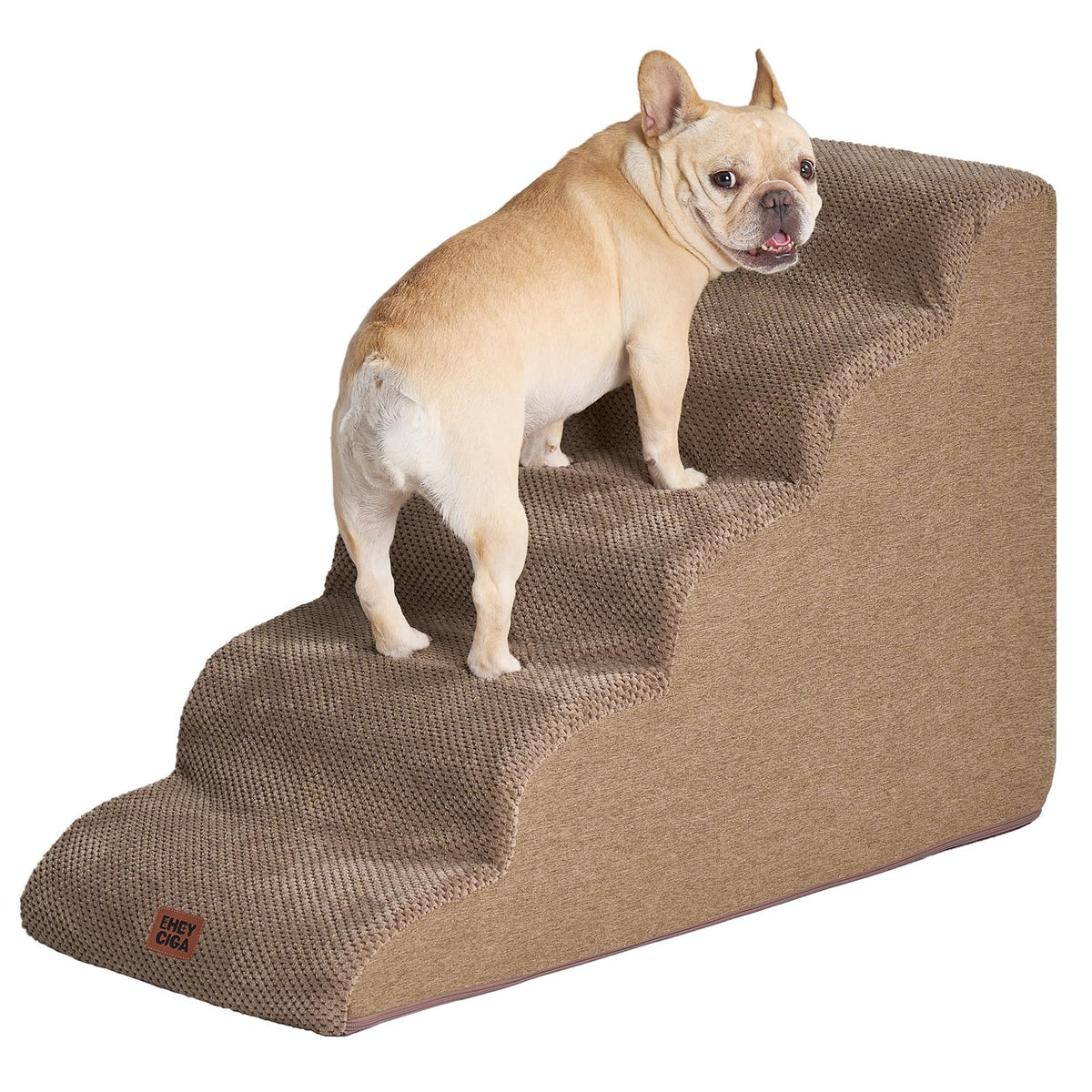 EHEYCIGA curved dog stairs with five steps for safe bed access for small dogs.