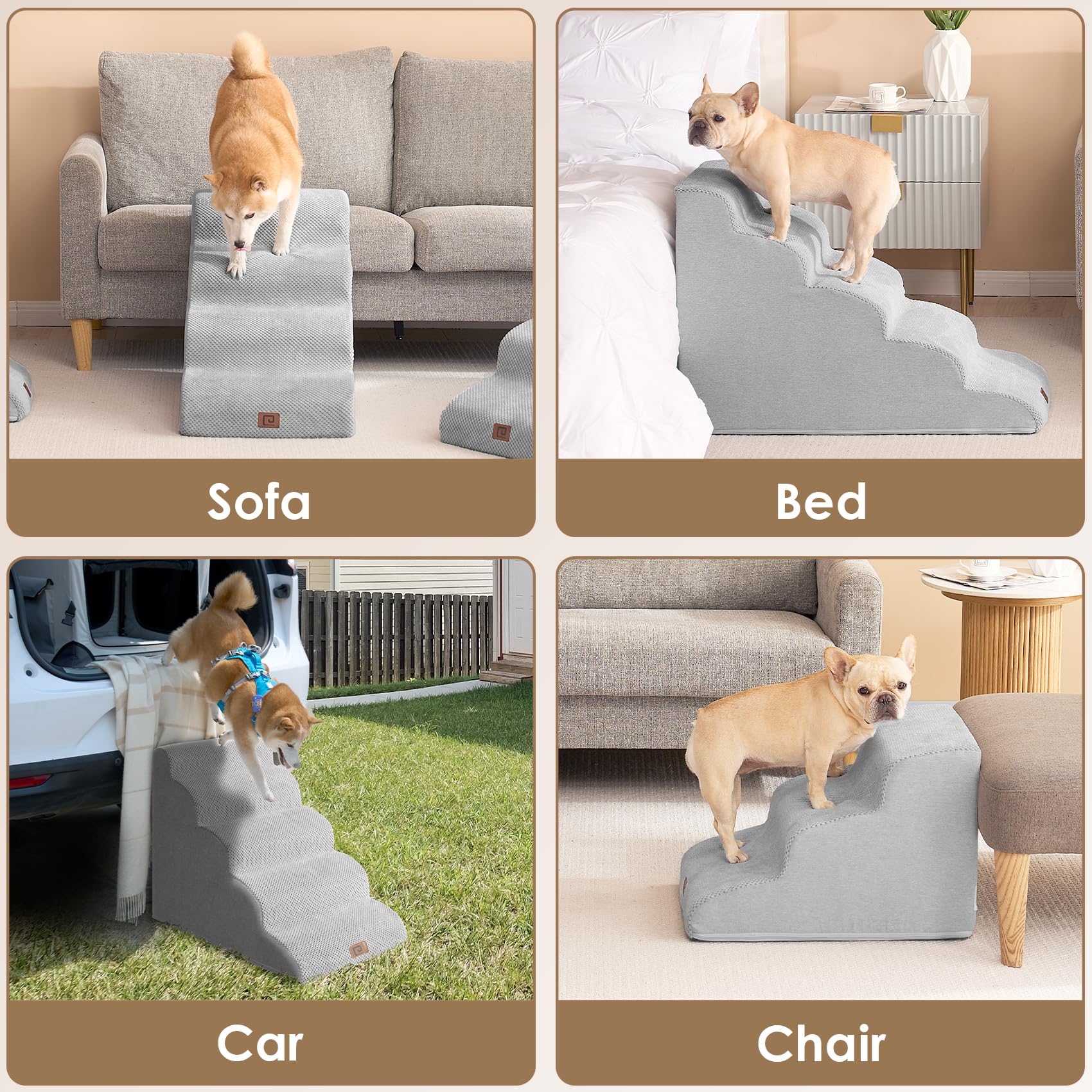 EHEYCIGA curved dog stairs bed-use close-up demonstrates edge alignment