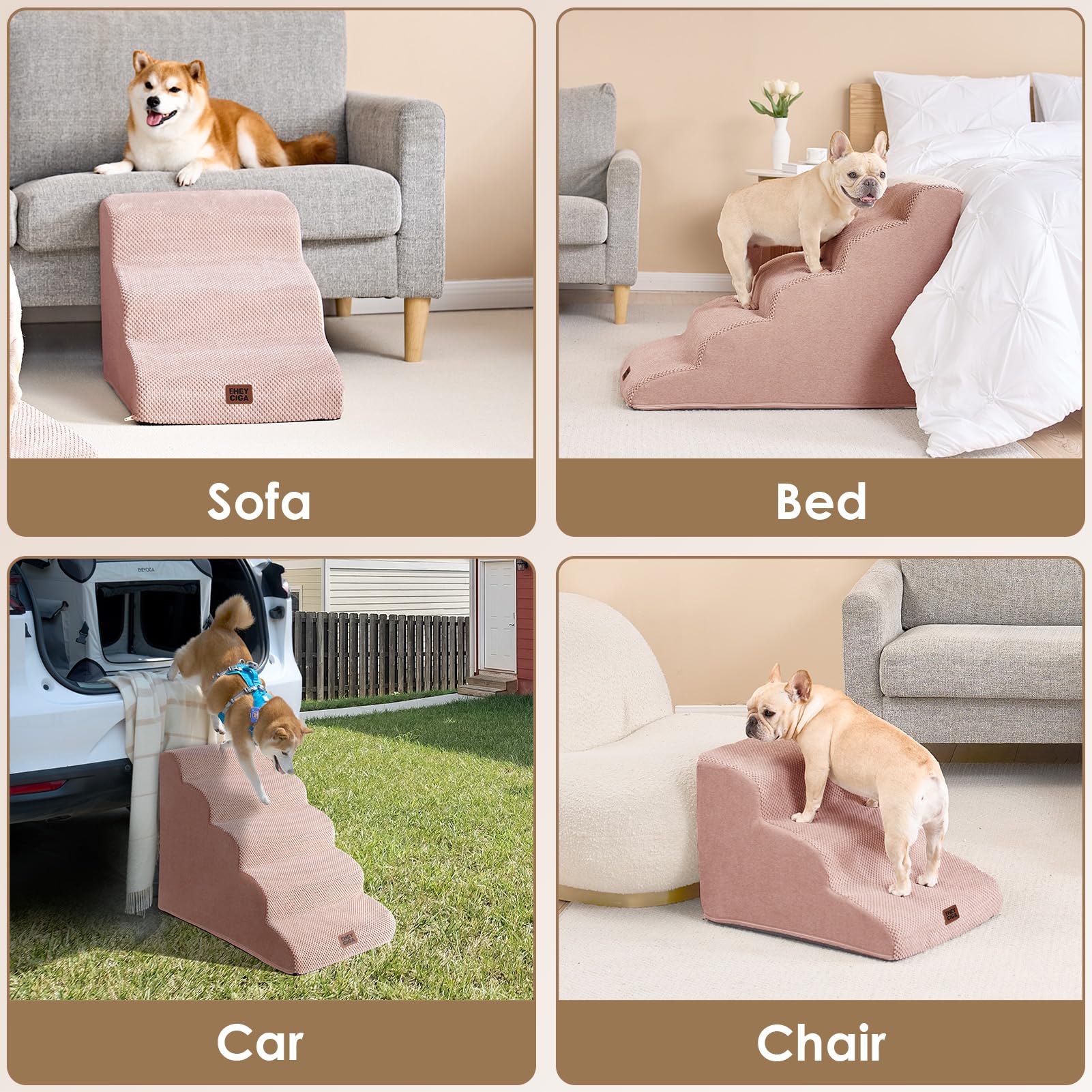 EHEYCIGA curved dog stairs 4-step design suitable for mid-height beds