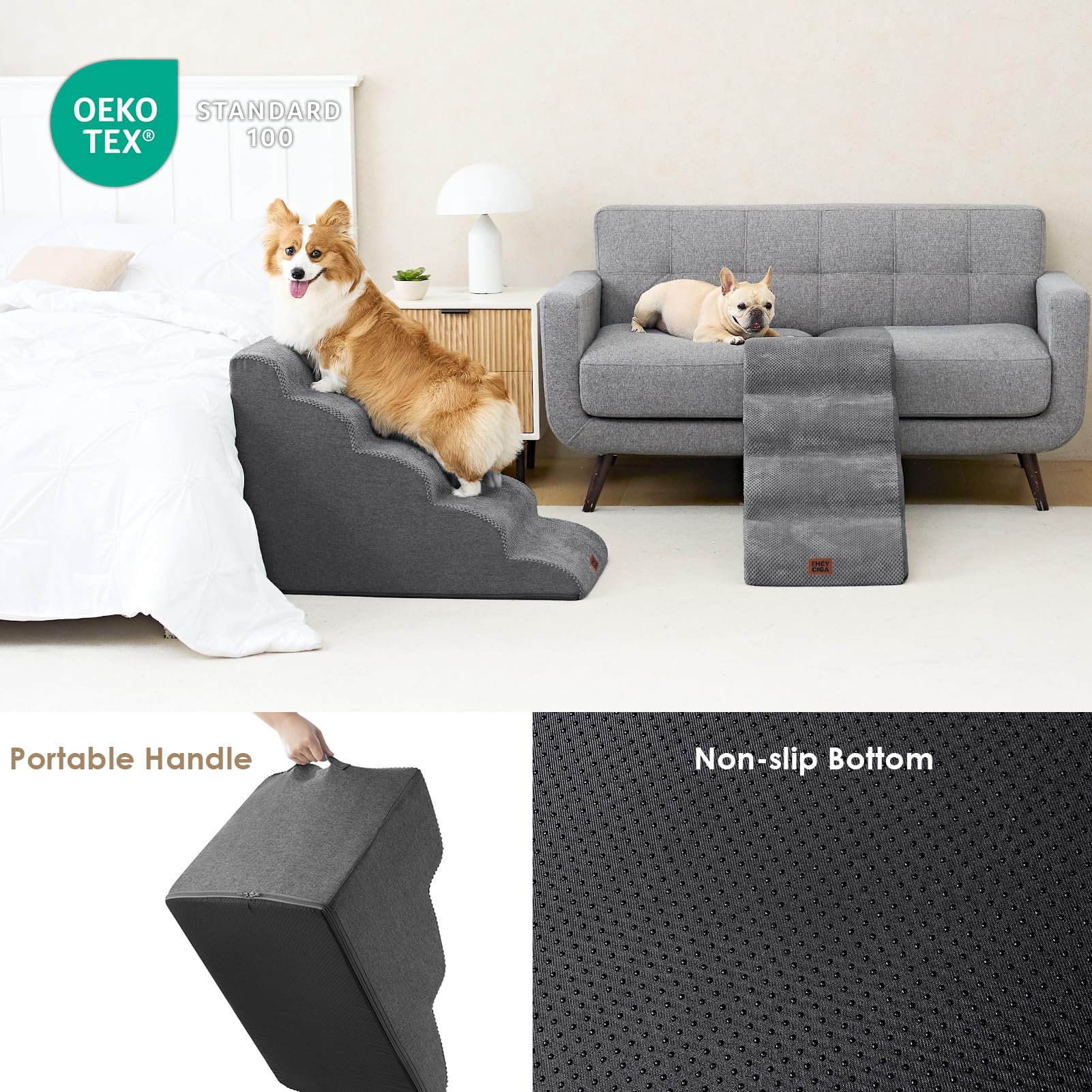 EHEYCIGA curved dog stairs easy-clean cover suitable for daily use.
