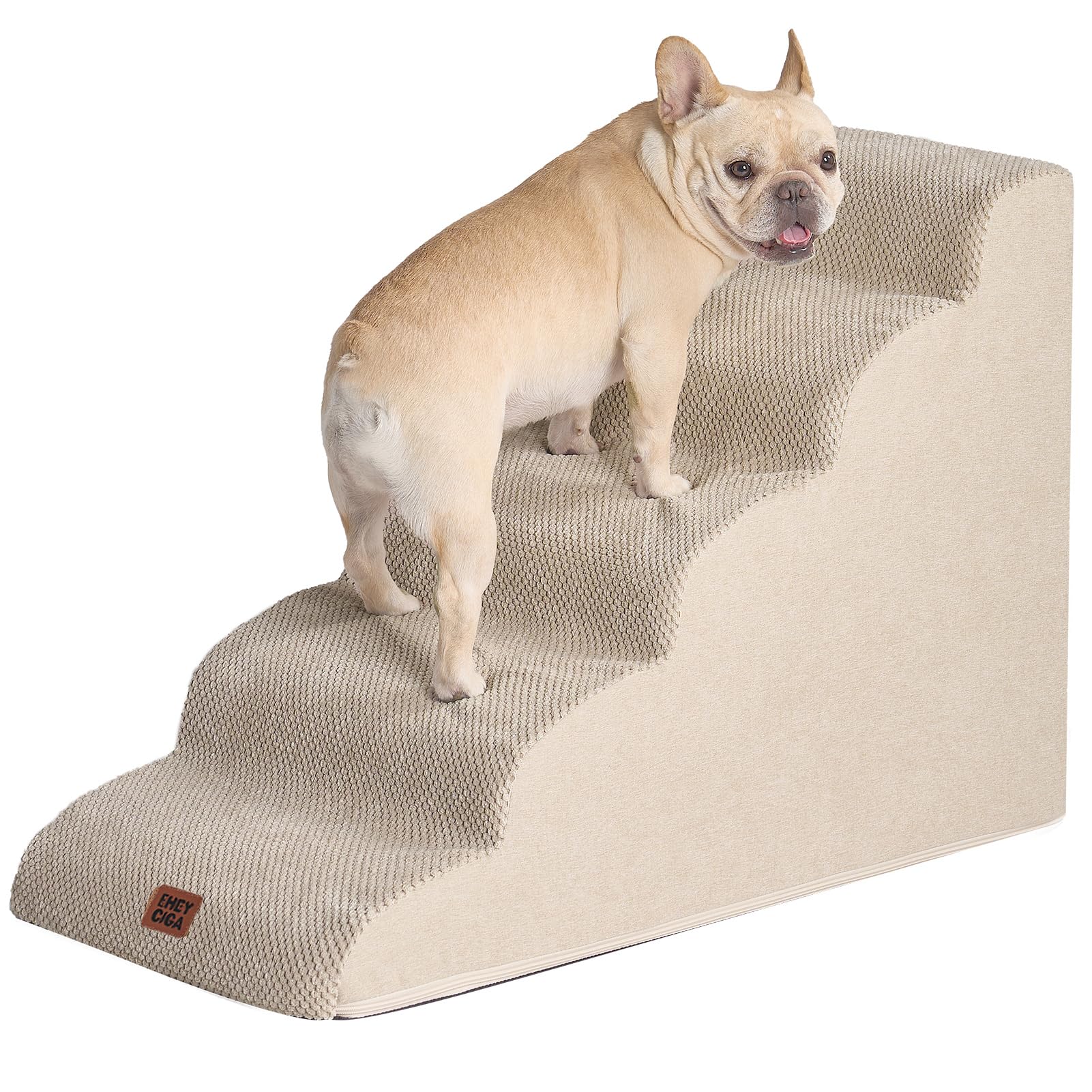 EHEYCIGA curved dog stairs at bed edge aid easy climbing for pets