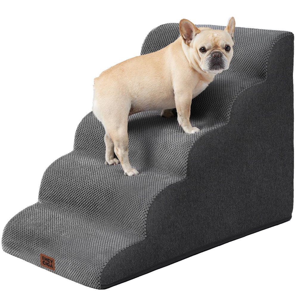 EHEYCIGA curved dog stairs by the bed edge support gentle climbs.