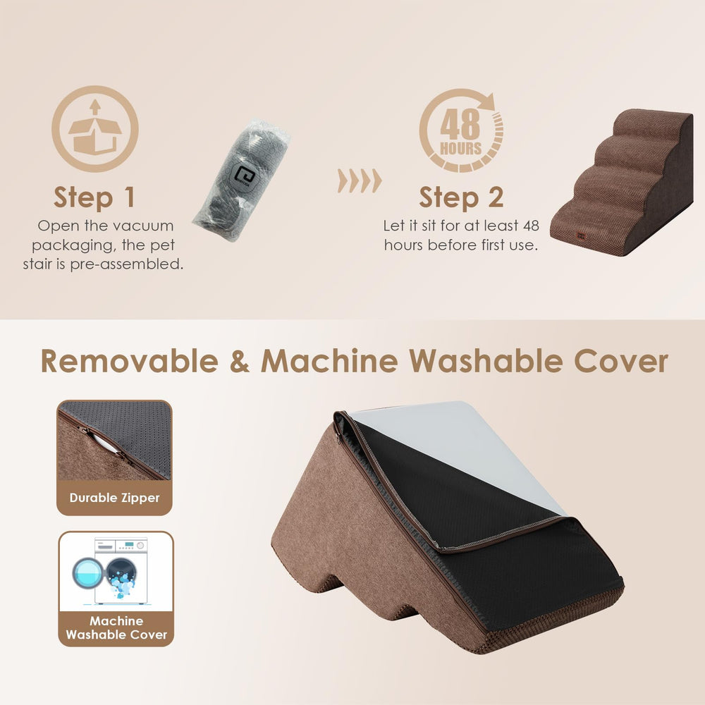 EHEYCIGA Curved Dog Stairs 33D density foam provides stable steps.