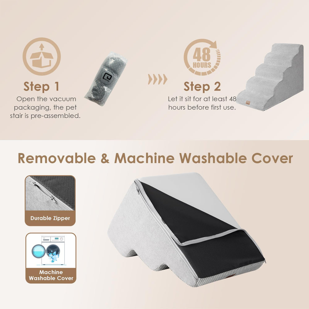 EHEYCIGA curved dog stairs foam-detail shows 33D density for stability