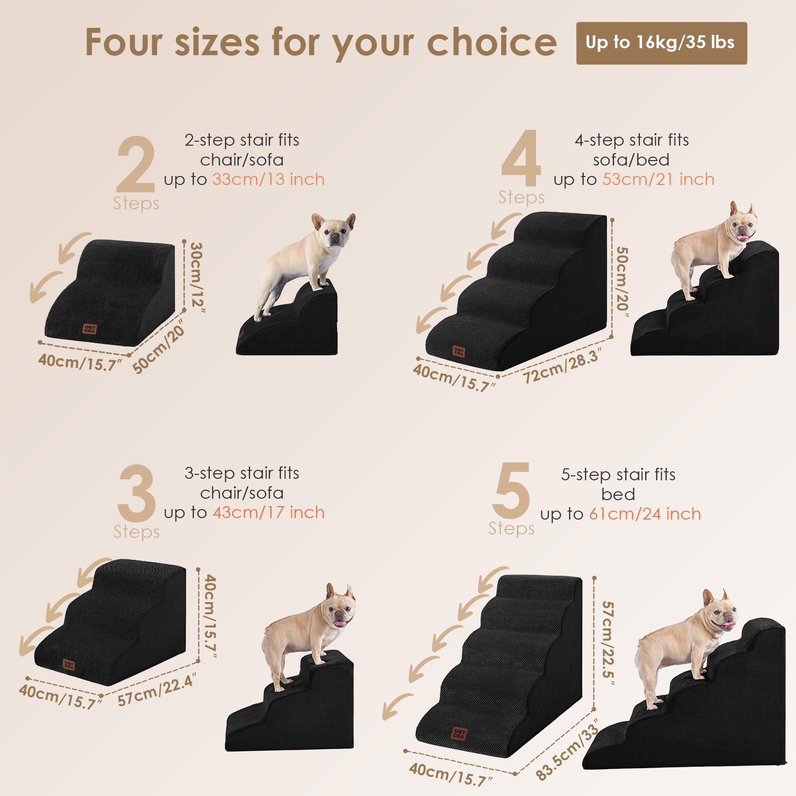 EHEYCIGA curved dog stairs foam detail highlights dense foam for secure footing