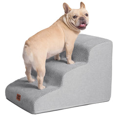 EHEYCIGA curved dog stairs front view, sturdy 3-step design for small dogs.