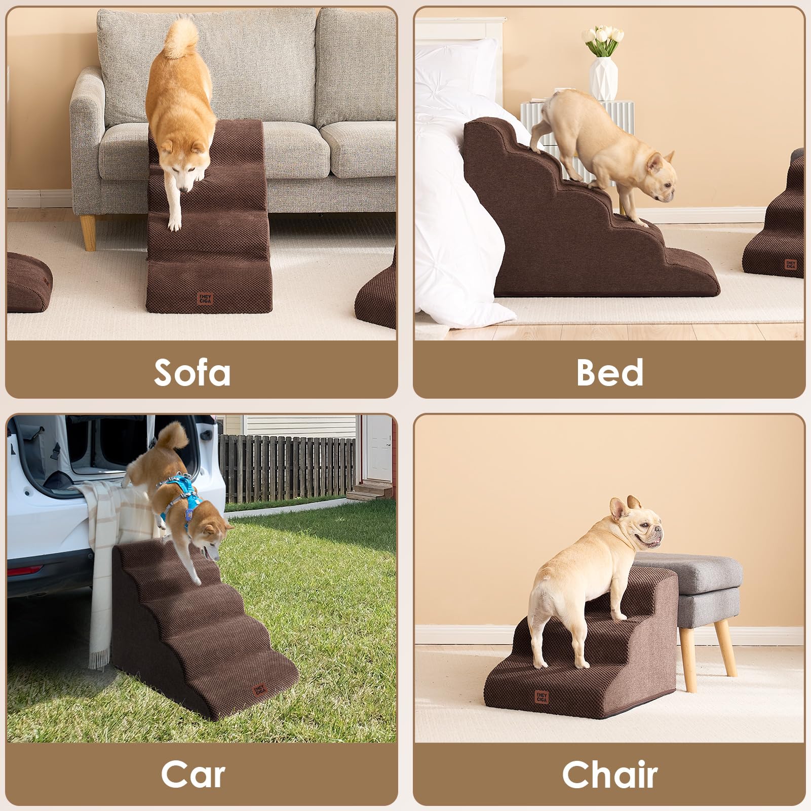 EHEYCIGA Curved Dog Stairs low-angle slope protects joints during climbs.