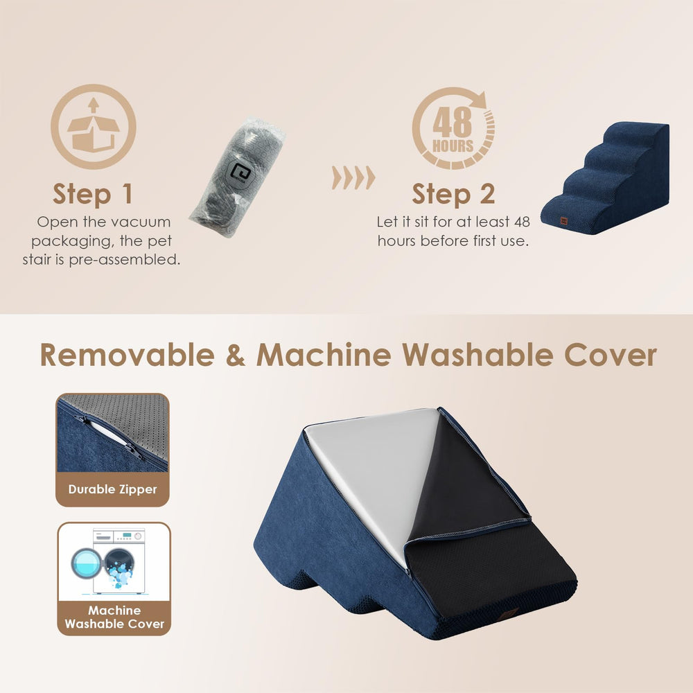 EHEYCIGA curved dog stairs navy foam expansion after unpacking