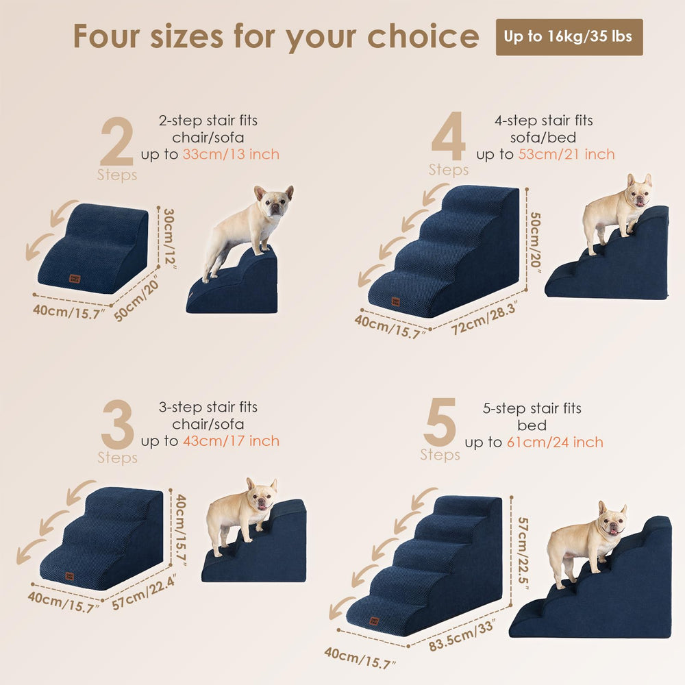 EHEYCIGA curved dog stairs navy step close-up reveals dense foam support