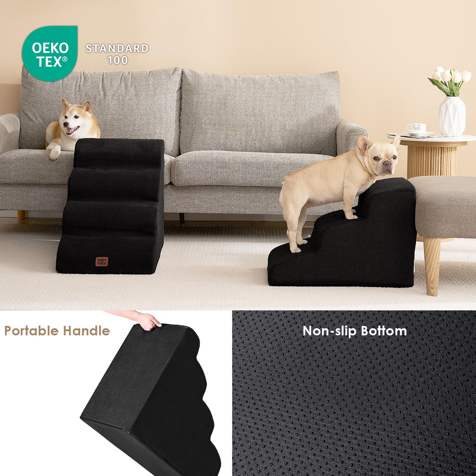 EHEYCIGA curved dog stairs non-slip base ensures secure footing