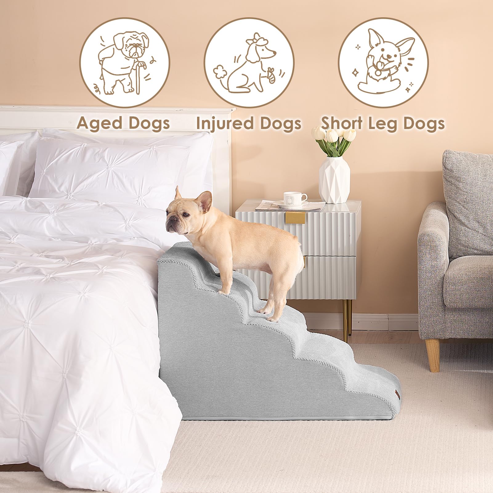 EHEYCIGA curved dog stairs non-slip-top ensures steady footing