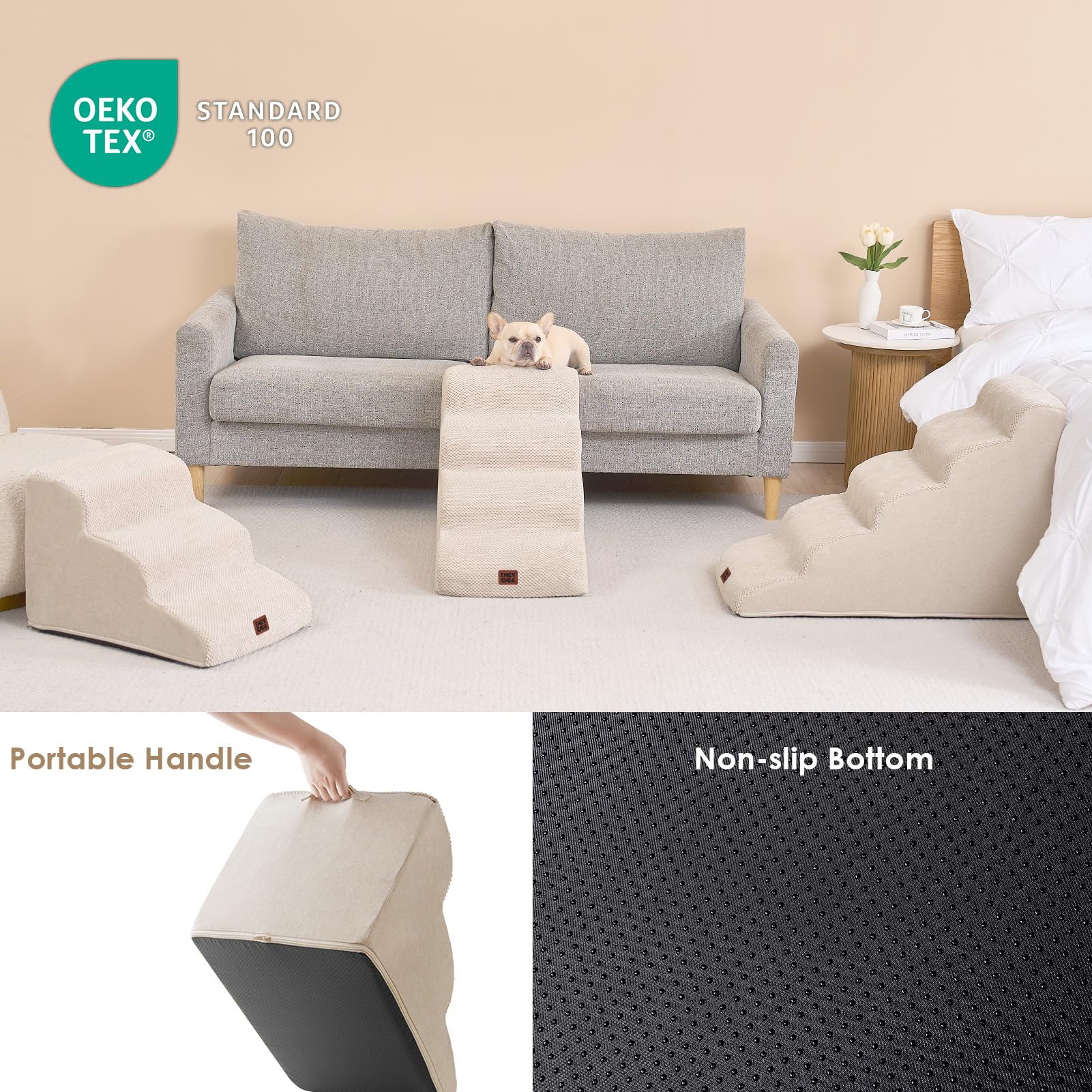 EHEYCIGA non-slip base keeps stairs steady on smooth floors.