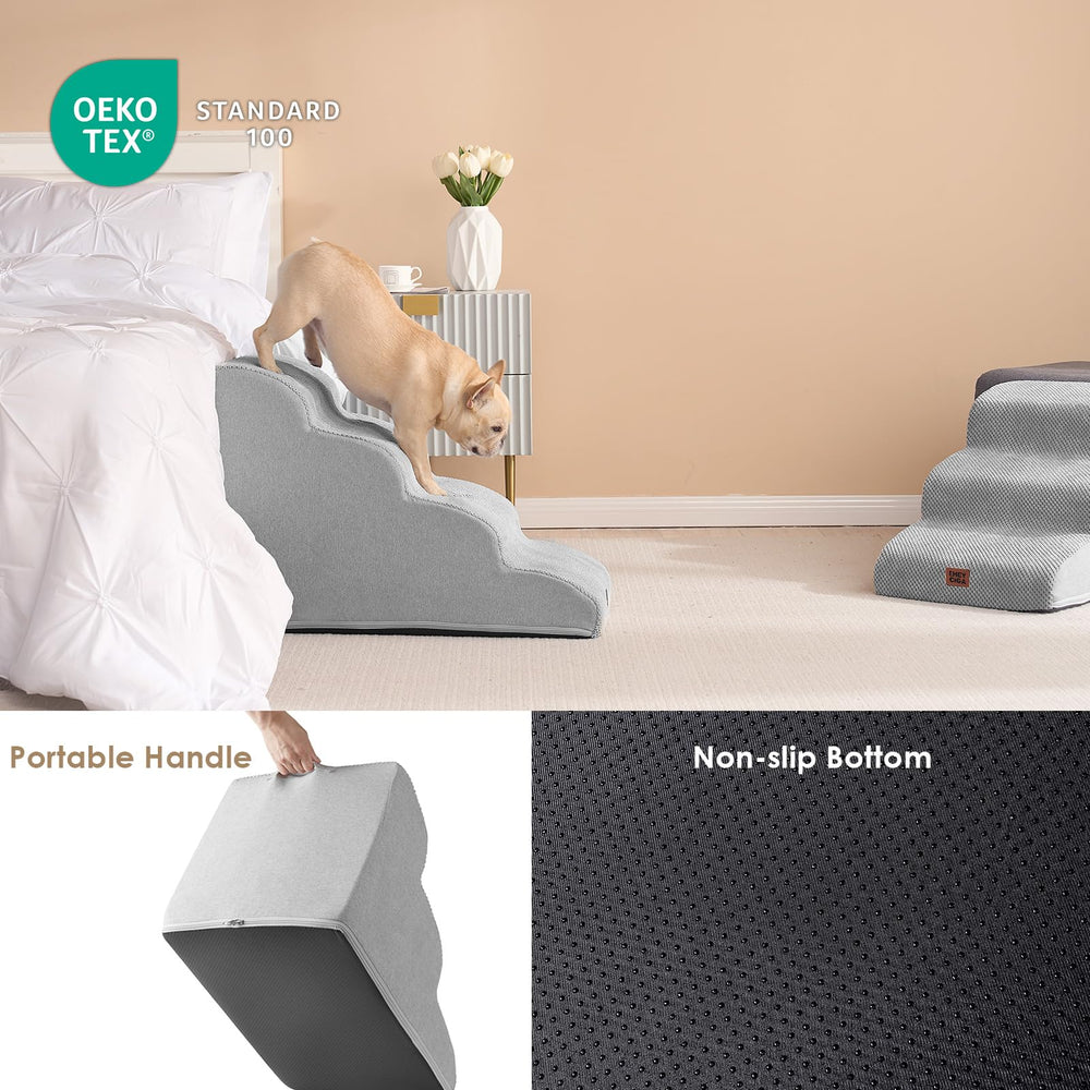 EHEYCIGA curved dog stairs removable washable cover for quick cleaning.