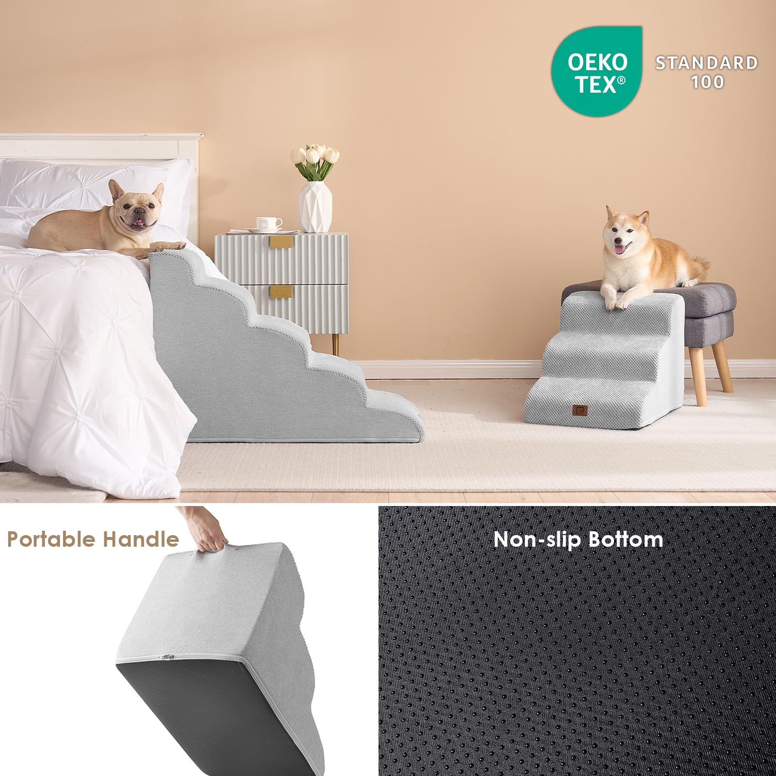 EHEYCIGA curved dog stairs removable-cover allows easy washing