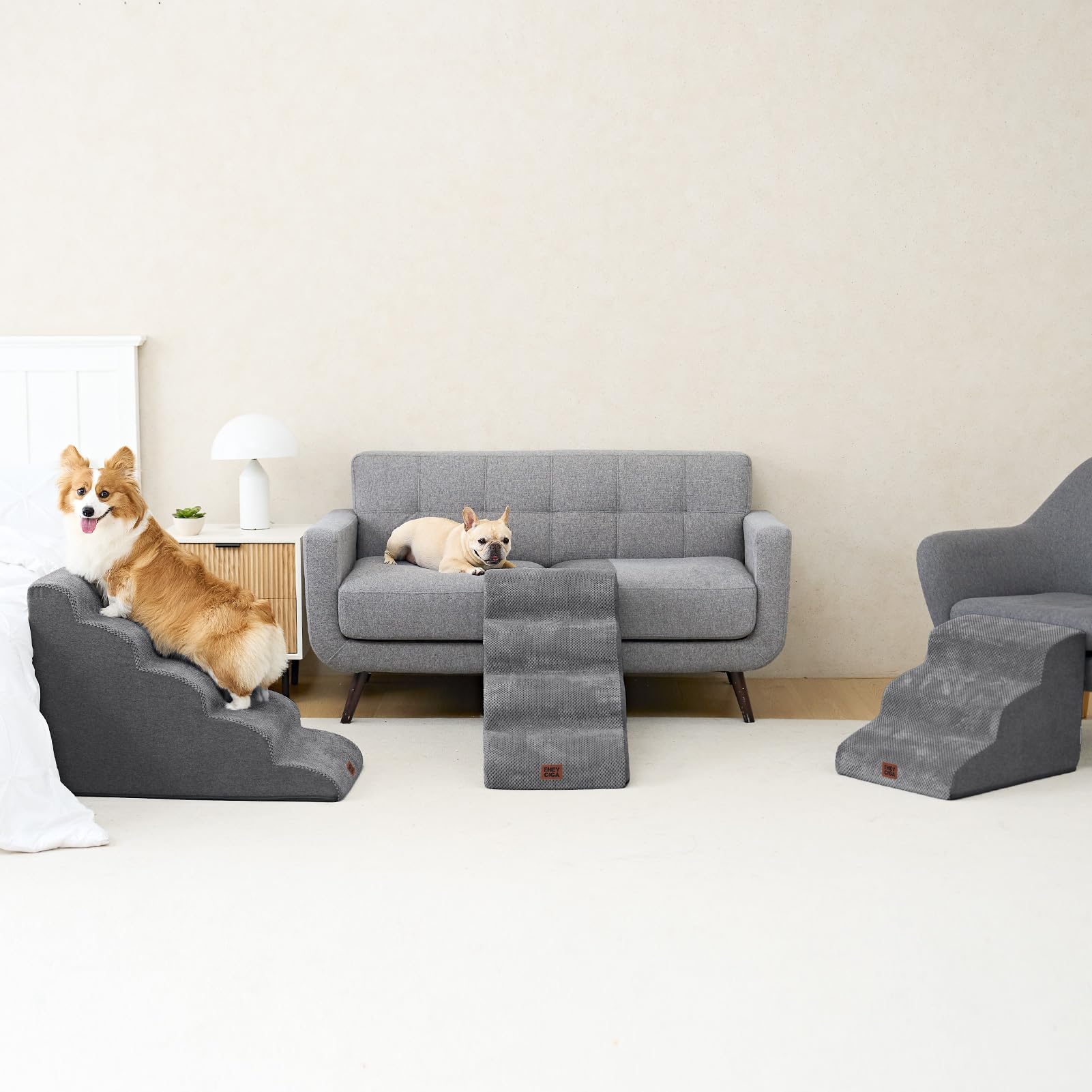 EHEYCIGA curved dog stairs removable fleece cover for easy cleaning